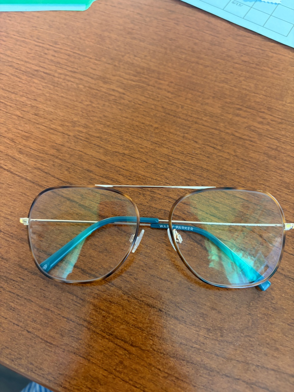 Warby Parker Teal and Gold Square Aviator Eyeglasses
